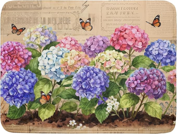 Vintage Flowers Dish Drying Mat Large 24 X18 Hydrangea Microfiber Drying Matt by Giwawa