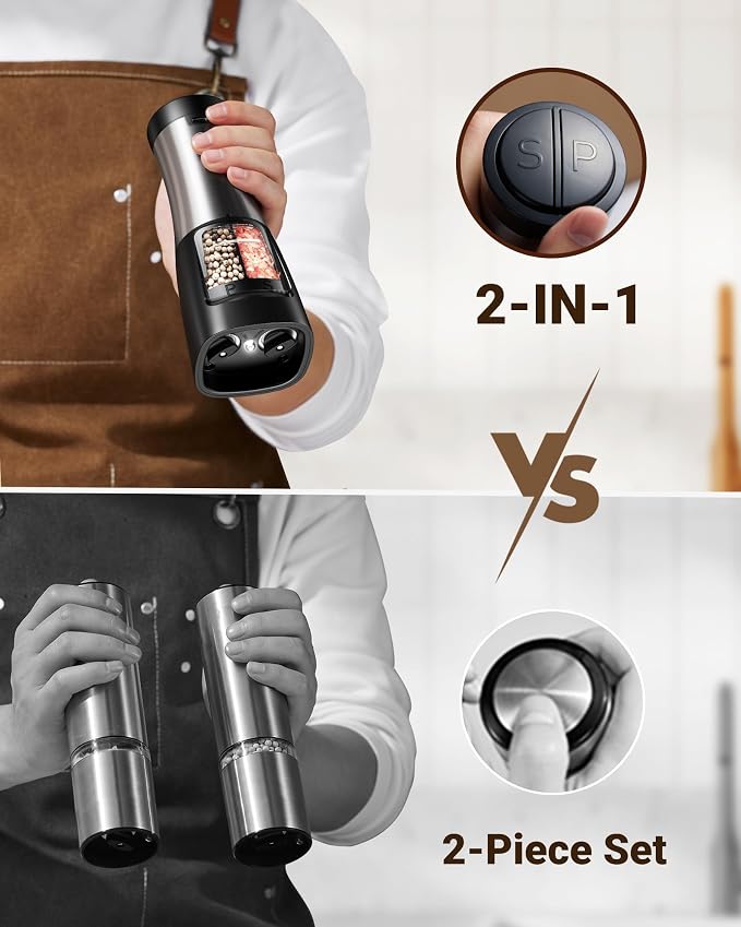 Sangcon Electric Salt and Pepper Grinder Set Shakers 2 IN 1 - Image 2