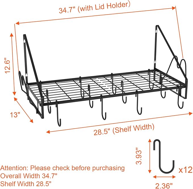 VyGrow 28 Inch Pot Rack Wall Mounted, Pots and Pans Organizer - Image 2
