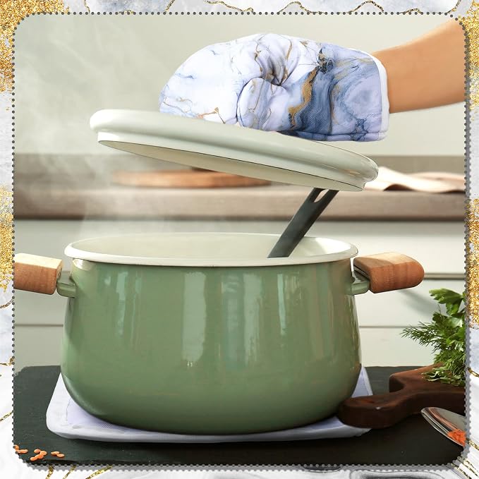 Leinuosen 8 Pcs White Marble Kitchen Decor Dish Towels and Oven Mitts Sets Pot - Image 4