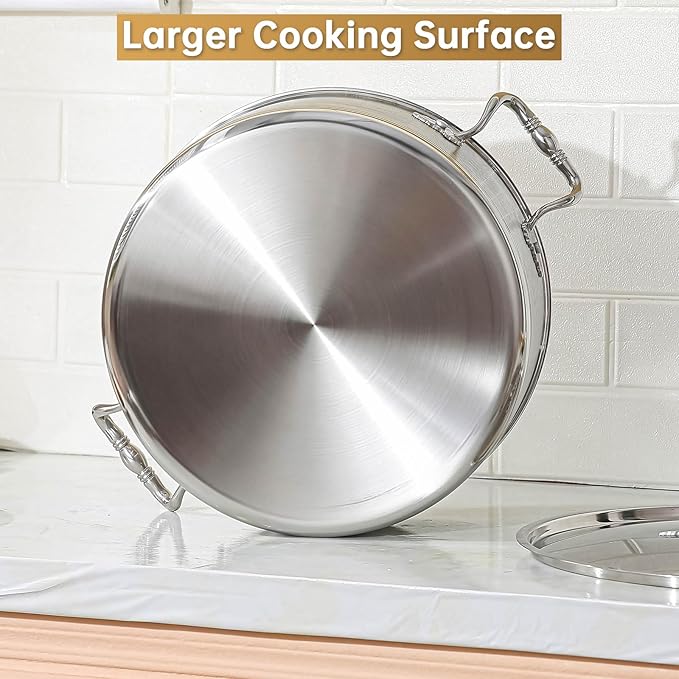 DELARLO Tri-Ply Stainless Steel 8QT Stock Pot, 13 inch Everyday Pan - Image 5
