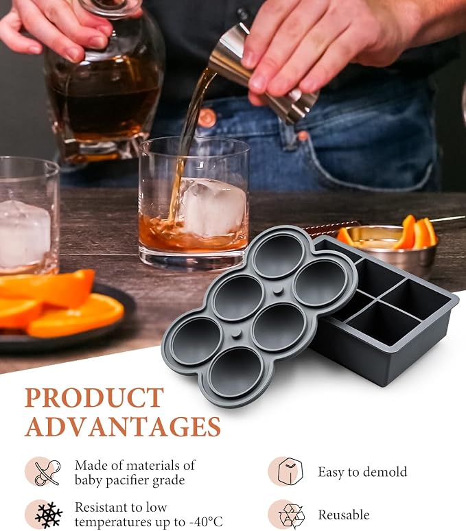 Silicone Large Ice Cube Molds, 6 Ice Ball Maker Mold, 6 Square Ice Cube Mold，4 - Image 7