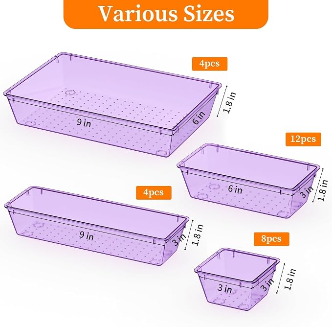 StorMiracle 32 PCS Clear Plastic Drawer Organizer Set, 4-Size vanity organizer - Image 3