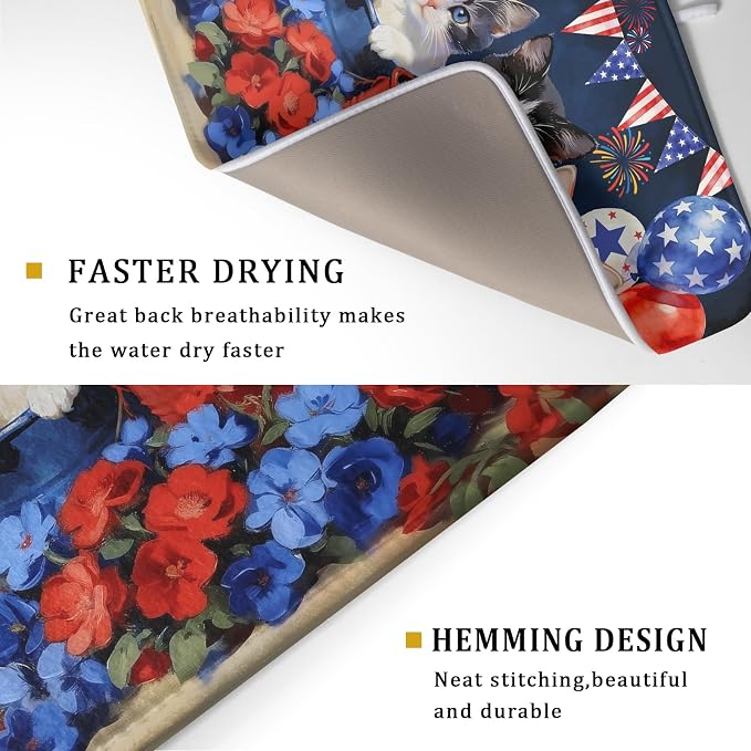 4th of July Drying Mat for Kitchen Counter 18 X 24 in Patriotic Printed Dish - Image 3