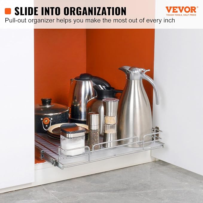 VEVOR 15.5" Wx21 Dx3.5 H Pull Out Cabinet Organizer, Heavy Duty Slide Out - Image 2