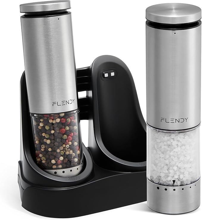 Flendy Electric Salt and Pepper Grinder Set Rechargeable, Automatic Salt and by Flendy