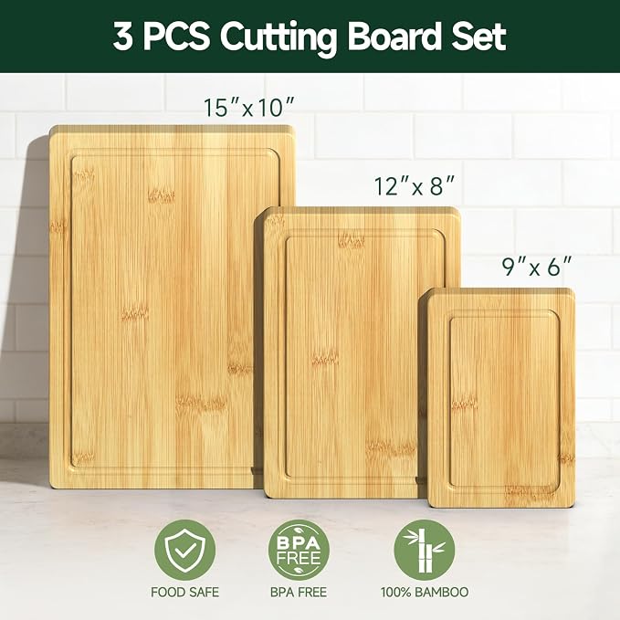 3-Piece Set Bamboo Cutting Board - Image 2