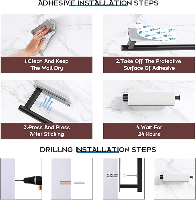 ASTOFLI Paper Towel Holder Under Cabinet No Drilling, Self Adhesive Paper Towel - Image 5