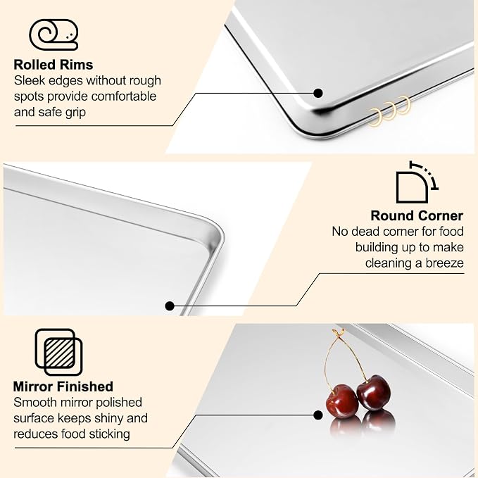 TeamFar Baking Sheet with Rack Set, 19.6/16/12.5 Inch Stainless Steel Cookie - Image 3