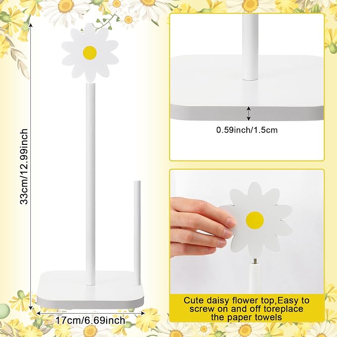 Leinuosen White Daisy Paper Towel Holder Coquettish Cute Wooden Daisy Kitchen - Image 2