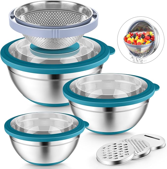 P&P CHEF Mixing Bowls with Lids Set of 3, Stainless Steel Mixing Bowl and by PPCHEF
