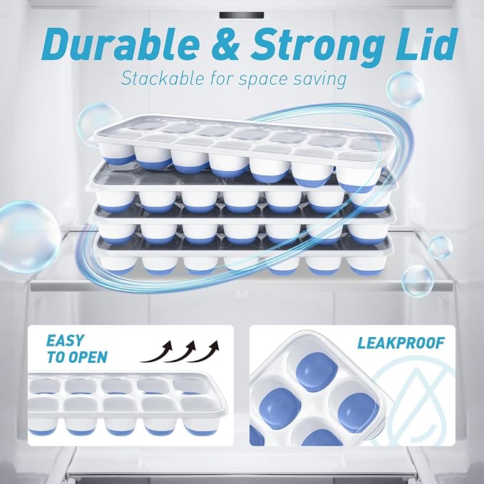ChefAide Ice Cube Tray with Lid, 4 Packs 56 Cubes Durable Stackable Ice Cube - Image 7