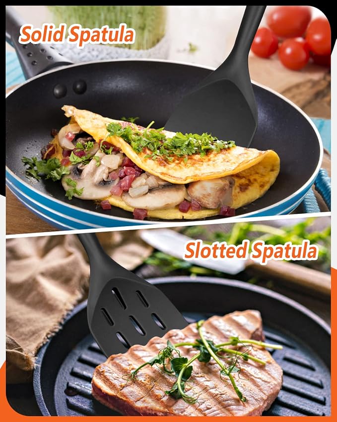 Pack of 2 Silicone Spatula, Non Stick Cooking Utensil Set Wooden Handle Kitchen - Image 5