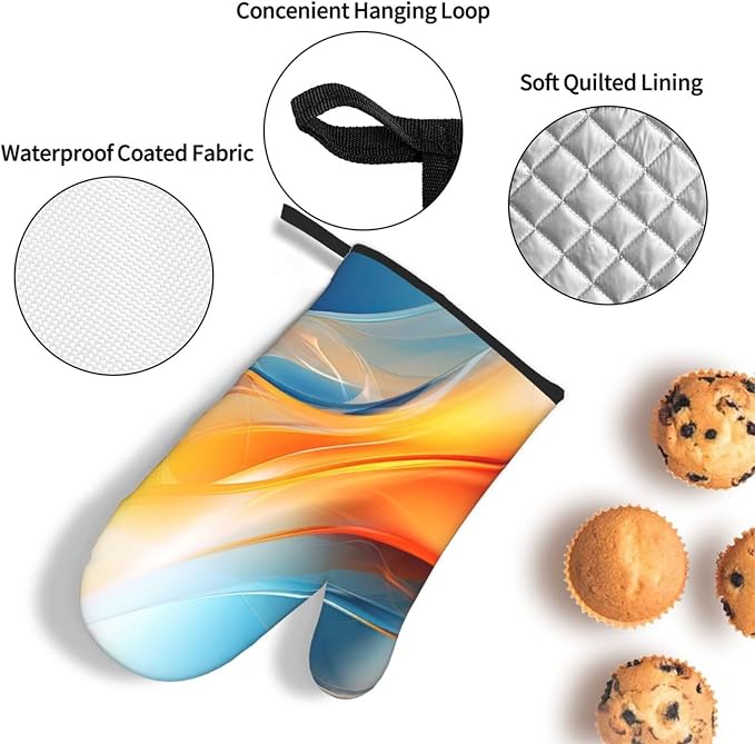 Burnt Orange Blue Abstract Fluid Oven Mitts and Pot Holders Sets of 3, Heat - Image 6
