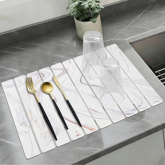 Large Stone Drying Mat for Kitchen Counter, Collapsible Stone Dish Drying Mats by Yungaspy