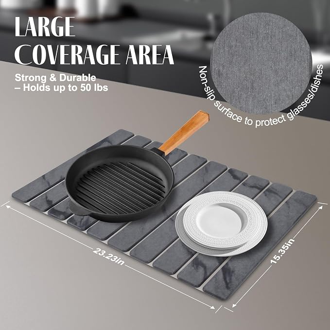 Large Stone Dish Drying Mats for Kitchen Counter, Drying Collapsible Dish - Image 5