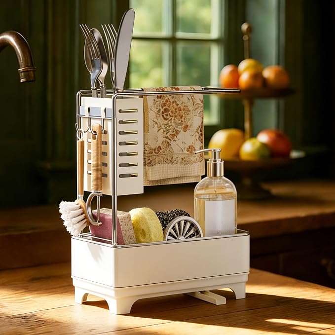 MOUKABAL Sponge Holder for Kitchen Sink, 2-Tier Sink Caddy Organizer - Image 2