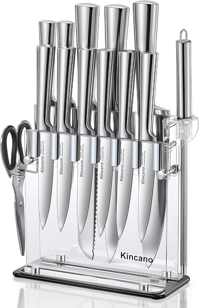 Knife Set, include Steak Knives, Sharpener and Scissors, Ergonomical Design by by kincano