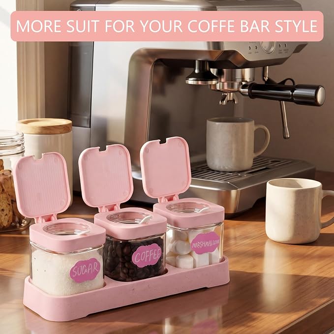 Suclain 3 Pcs Glass Coffee Containers Coffee Station Organizer Set, Airtight - Image 6