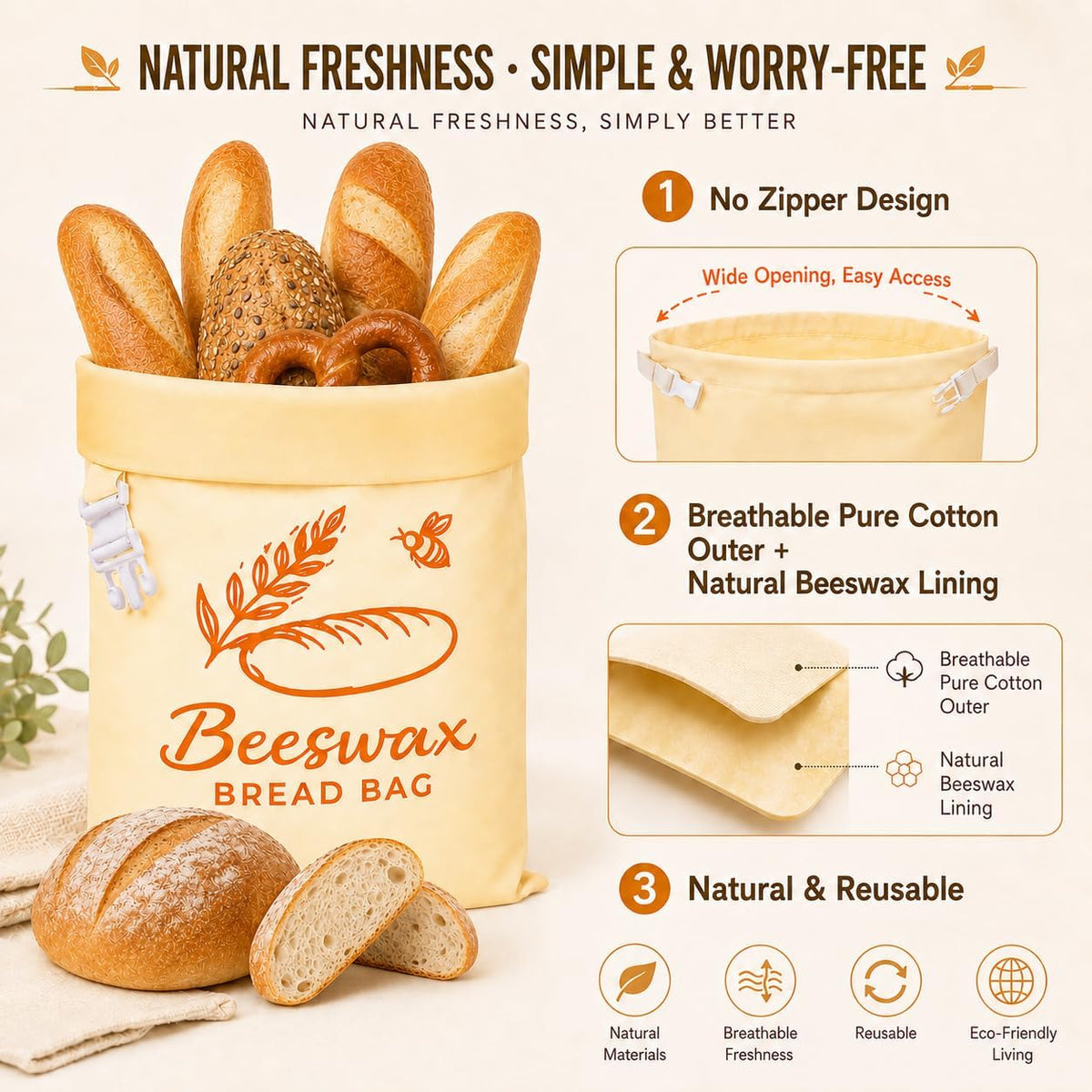 2 Pack Beeswax Bread Bags for Homemade Bread & Sourdough