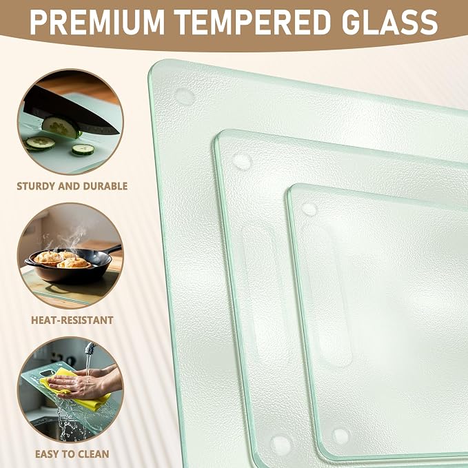 3 Pack Glass Cutting Boards for Kitchen Counter, Scratch Resistant, Dishwasher - Image 5