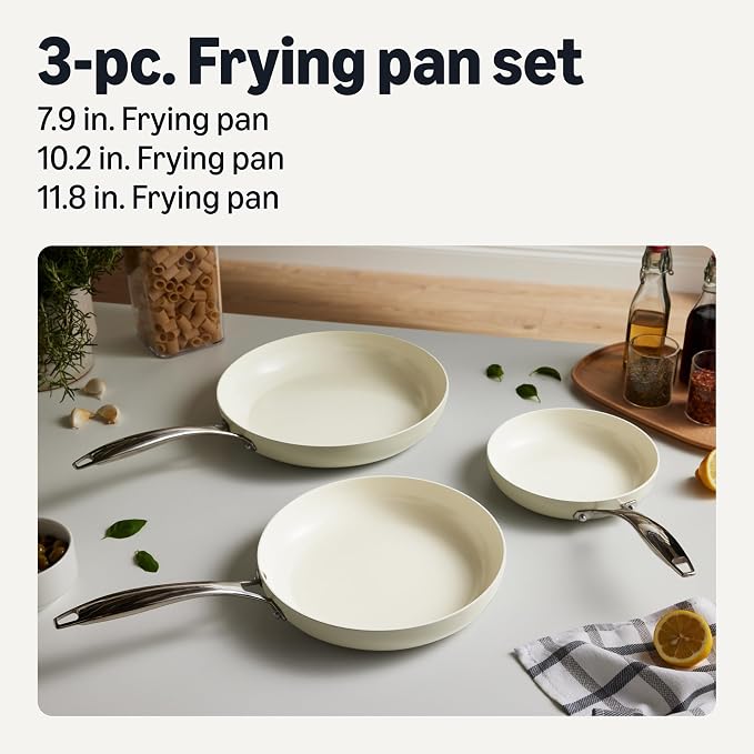 Amazon Basics Ceramic Nonstick Cookware, 3-Piece Frying Pan Set, All Cooktop - Image 2