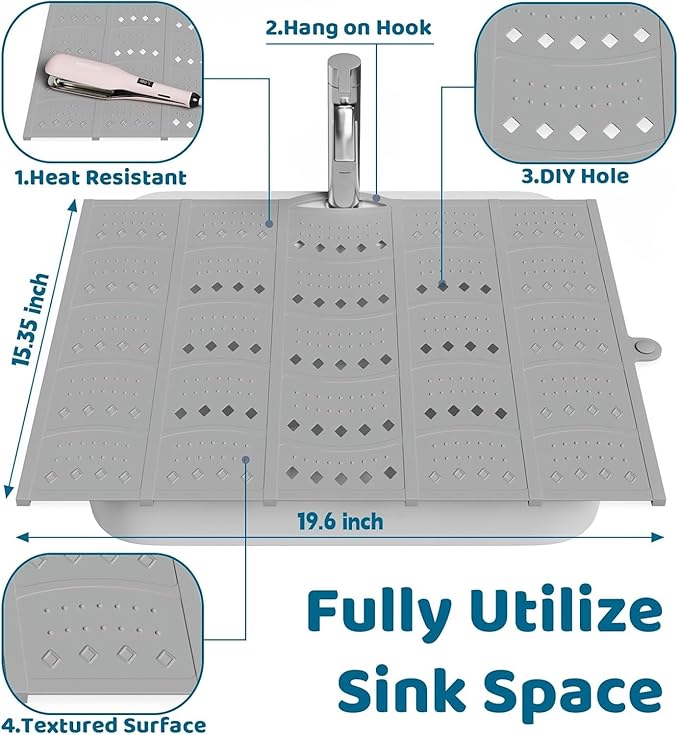 Bathroom Sink Cover for Counter Space, Foldable Silicone Makeup Mat for Hair - Image 4