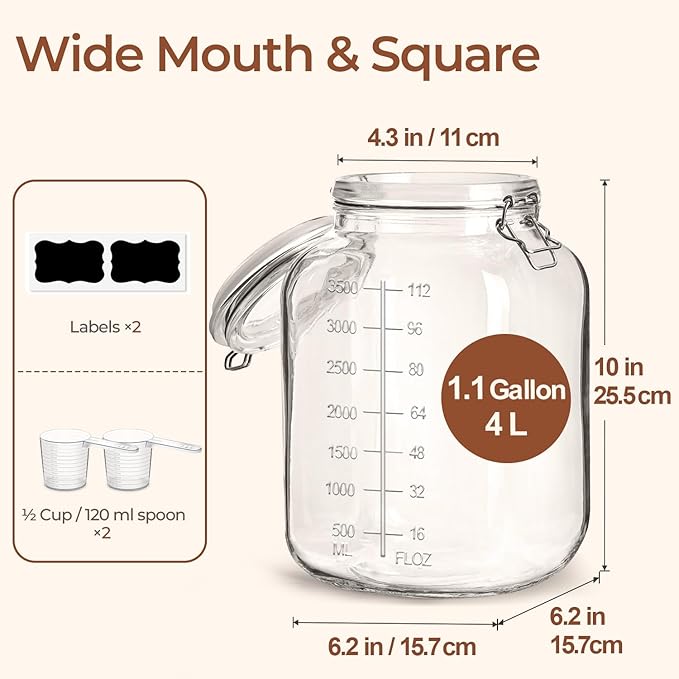 ComSaf 1 Gallon Square Glass Jars - Image 4
