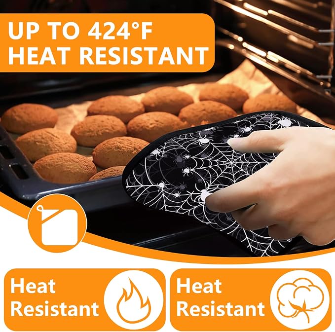 Spider Web Oven Mitts and Pot Holders Sets 4Pcs, Extra Long Oven Gloves - Image 4
