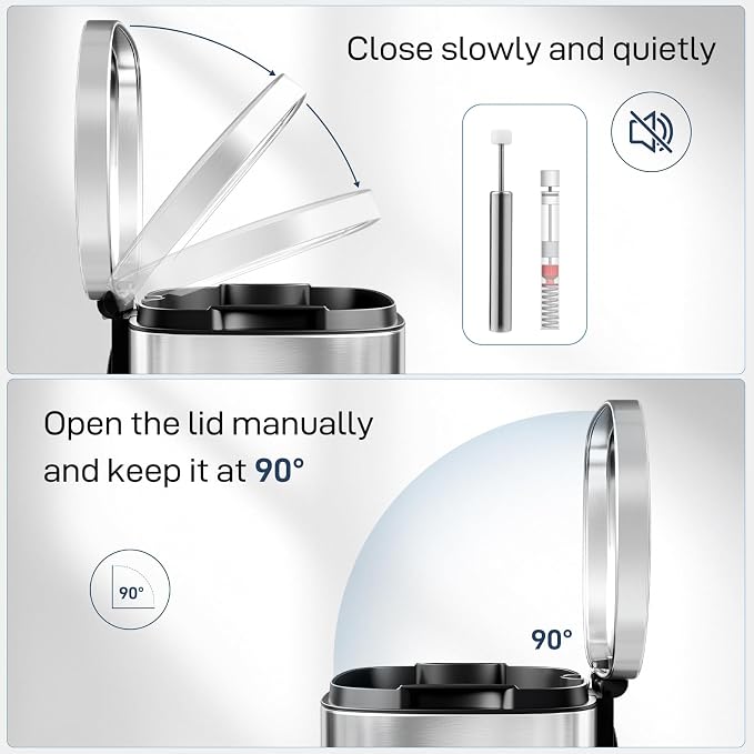 Arlopu 13.2 Gallon Step Trash Can, Stainless Steel Garbage Bin, Soft-Close - Image 4