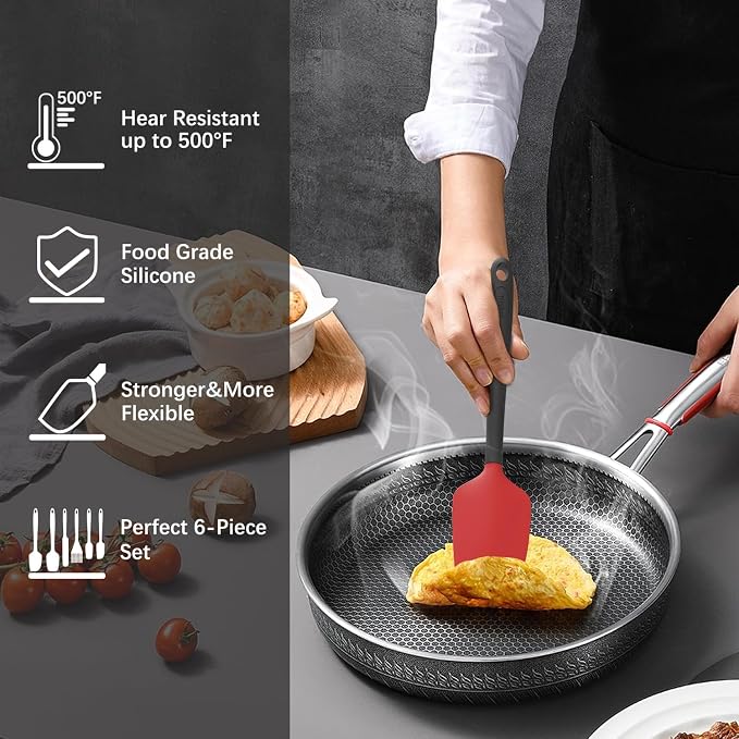 Silicone Spatula Set, 6 Pieces Food Grade Kitchen Utensils - Image 5