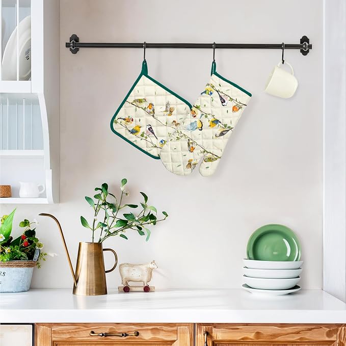 Bird Branch Oven Mitts and Pot Holders Sets 2Pcs, 100% Cotton Heat Resistant - Image 5