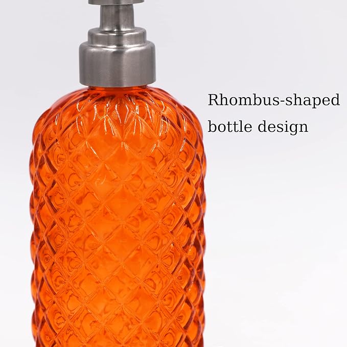 16 oz Diamond Pattern Glass Soap Dispenser, Kitchen and Bathroom Refillable - Image 5