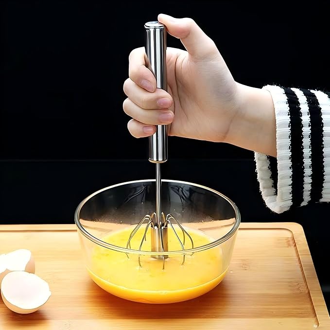 3 Pack Stainless Steel Egg Whisk, Hand Push Rotary Whisk Blender, Versatile - Image 4