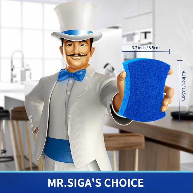 MR.SIGA Non-Scratch Cellulose Scrub Sponge, Dual-Sided Dishwashing Sponge - Image 2