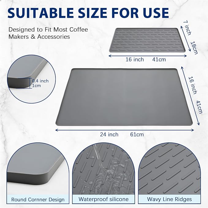 Silicone Coffee Mat 24" x 16", Heat Resistant Non Slip Leak Proof - Image 3