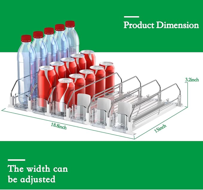 Drink Organizer for Fridge-White Automatic Pusher Glide, 12oz 16oz 20oz-Soda - Image 4