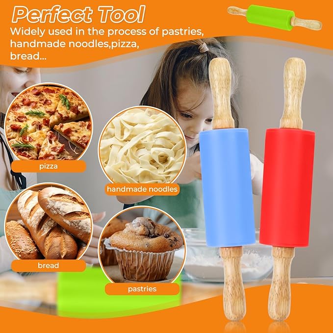 4 Pack Mini Rolling Pin for Kids, 9 Inch Wooden Handle Rolling Pin Non-Stick - Image 6
