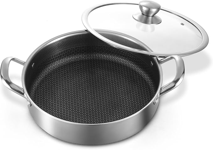 Toutrop Stainless Steel Saute Pan 12 inch Deep Frying Pan, 5 Quarts Nonstick by Toutrop