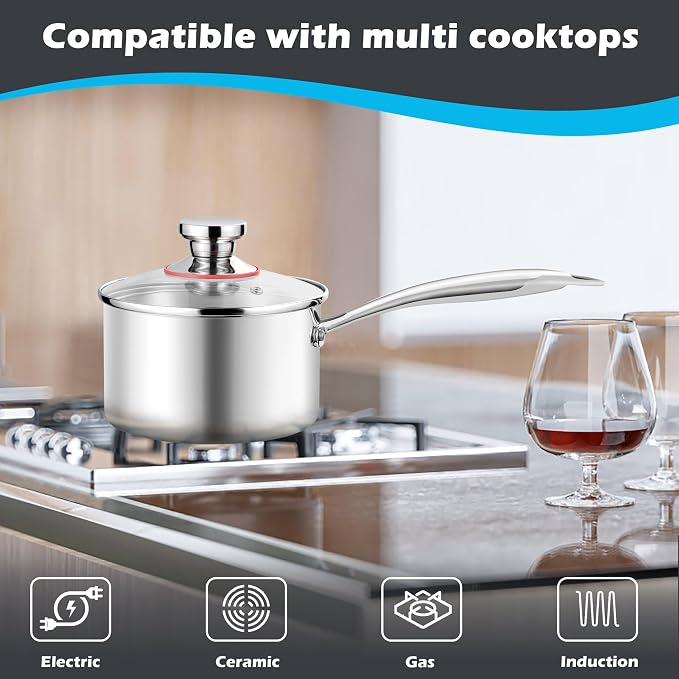 E-far 2-Quart Saucepan, Tri-Ply Stainless Steel Sauce Pan - Image 3