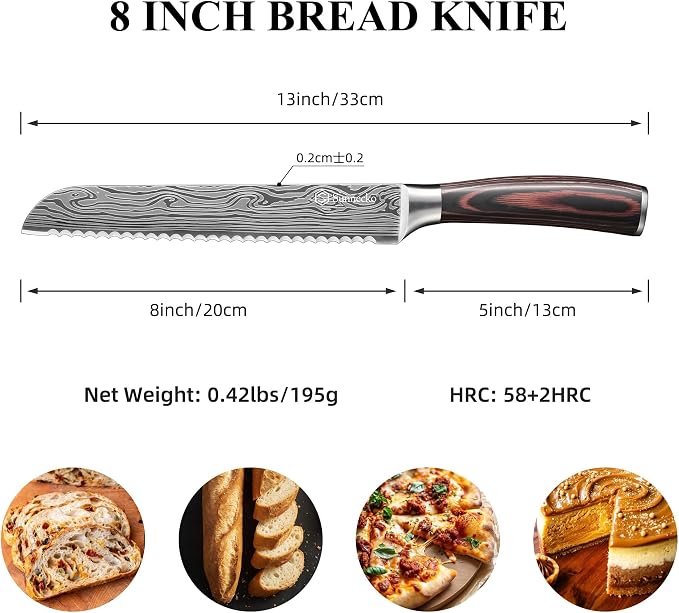 Sunnecko Bread Knife 8 Inch, High Carbon Stainless Steel Serrated Bread Knife - Image 5