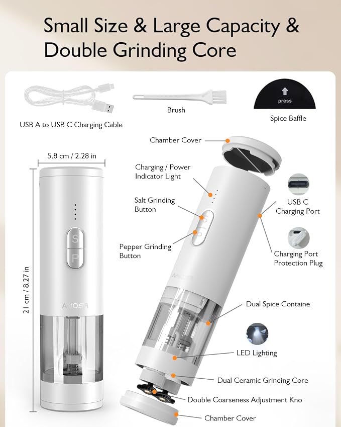Electric Salt and Pepper Grinder Set, 2 in 1 Dual Bins USB Rechargeable - Image 7
