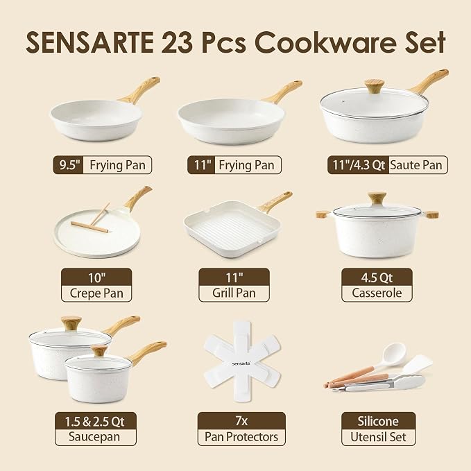 SENSARTE Nonstick Ceramic Cookware Set, PFAS & PFOA Free, Non Stick Healthy - Image 2