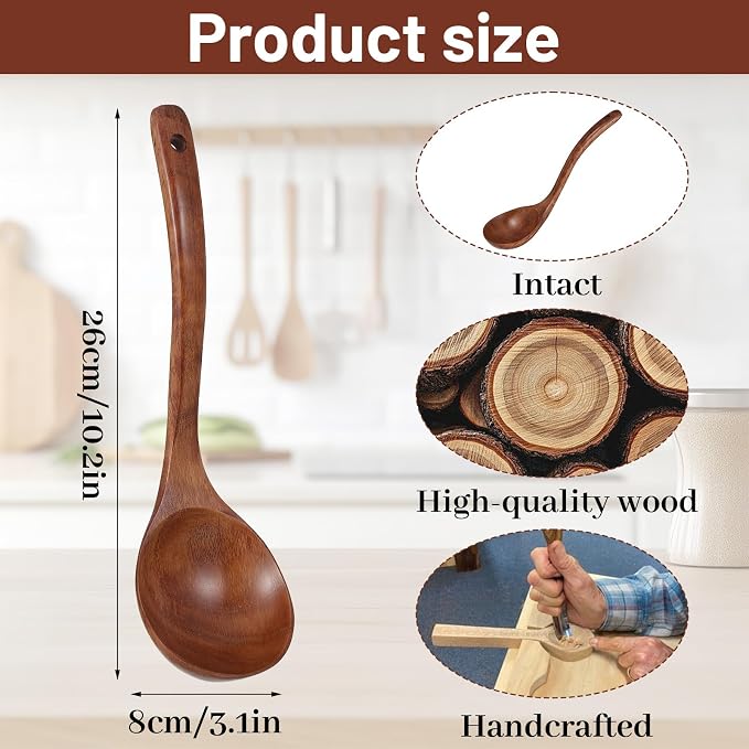 Wooden Soup Ladle, 10.2 Inch Long Handle Soup Ladle Wooden Soups Spoon Kitchen - Image 5