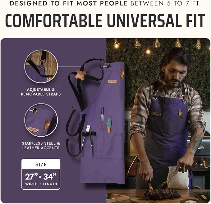 Asaya Chef and BBQ Apron with Bottle Opener and Hand Towel - 10oz Cotton Canvas - Image 5