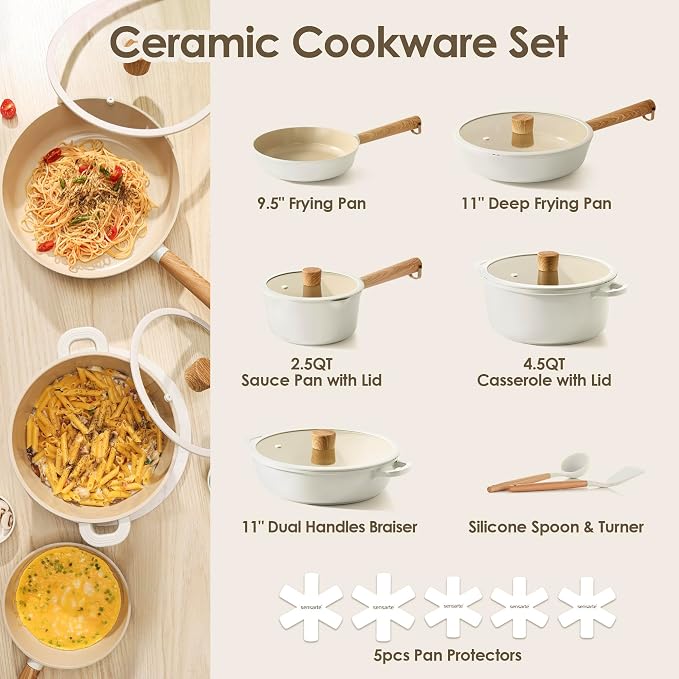 SENSARTE 17Pcs Ceramic Nonstick Cookware Set Non-toxic Healthy Pots and Pans - Image 2