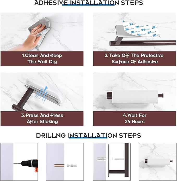 ASTOFLI Paper Towel Holder Under Cabinet No Drilling, Self Adhesive Paper Towel - Image 4