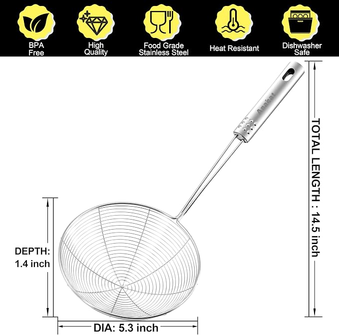 Anaeat 5.3" Stainless Steel Spider Skimmer, Professional Kitchen Pasta Strainer - Image 6