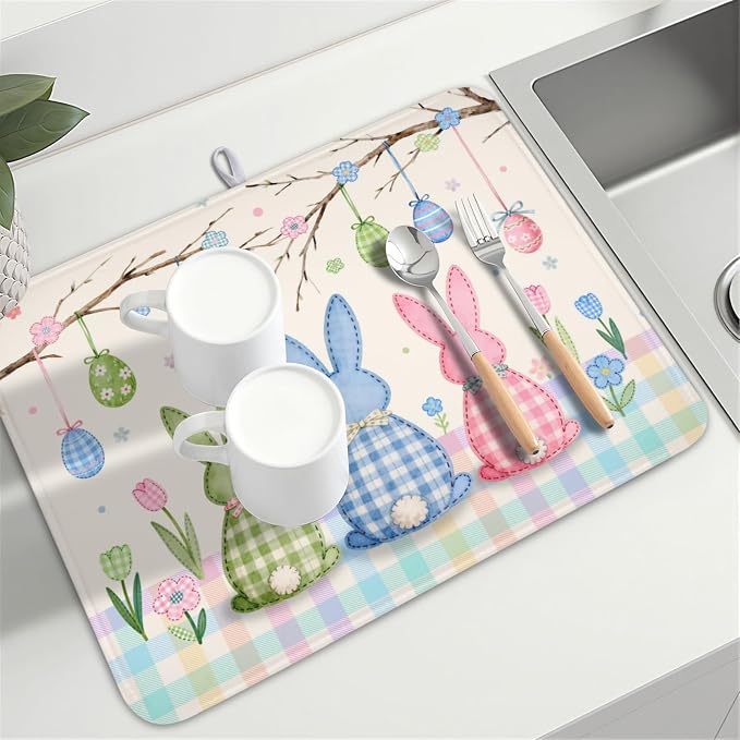 Easter Bunny Dish Drying Mat for Kitchen Counter 18 x 24 Inch Rabbit Eggs Dish - Image 8