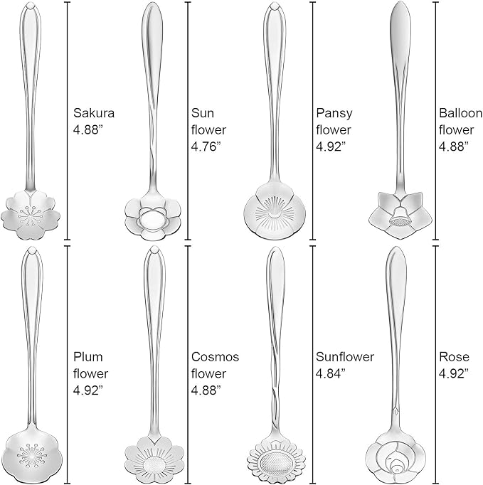 Chengu 8 Pieces Flower Coffee Tea Spoons Stainless Steel Sugar Spoons Tea Party - Image 2